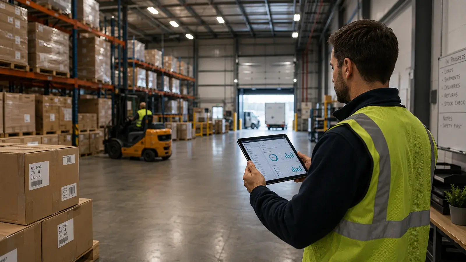 Transport customer reviewing shipment activity, courier responses and delivery records in a structured workspace