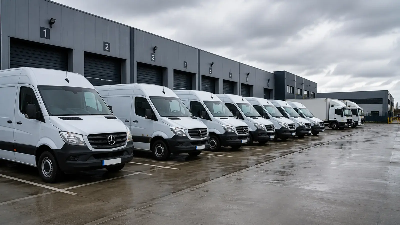 Courier company fleet yard showing vehicles, driver assignments and operational readiness